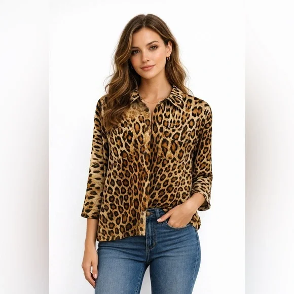 🧡 Kate Park Leopard Button-Up Top – Size Small - Picture 9 of 11